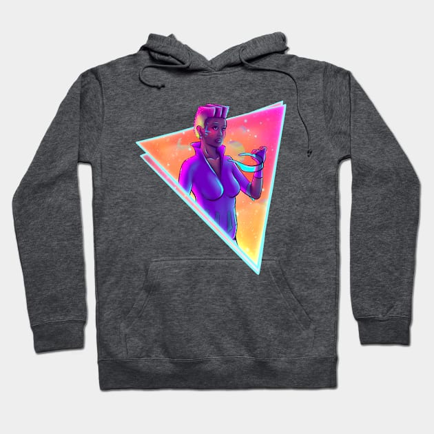 Space Girl Synthwave Cyberpunk Retro Futuristic Party Art Hoodie by Dreambush